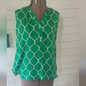 Hanna & Gracie Womens Size XXL Green Sleeveless Top Moroccan V-Neck Tank Top